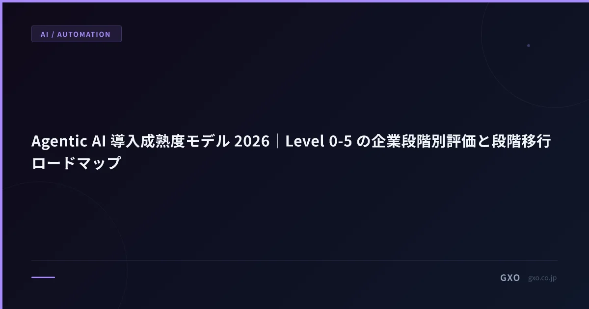 Agentic AI 導入成熟度モデル 2026｜Level 0-5 の企業段階別評価と段階移行ロードマップ