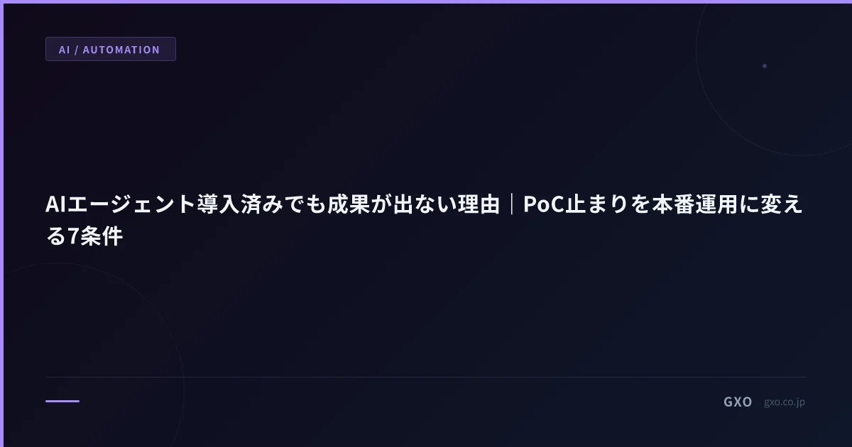 AIエージェント導入済みでも成果が出ない理由｜PoC止まりを本番運用に変える7条件