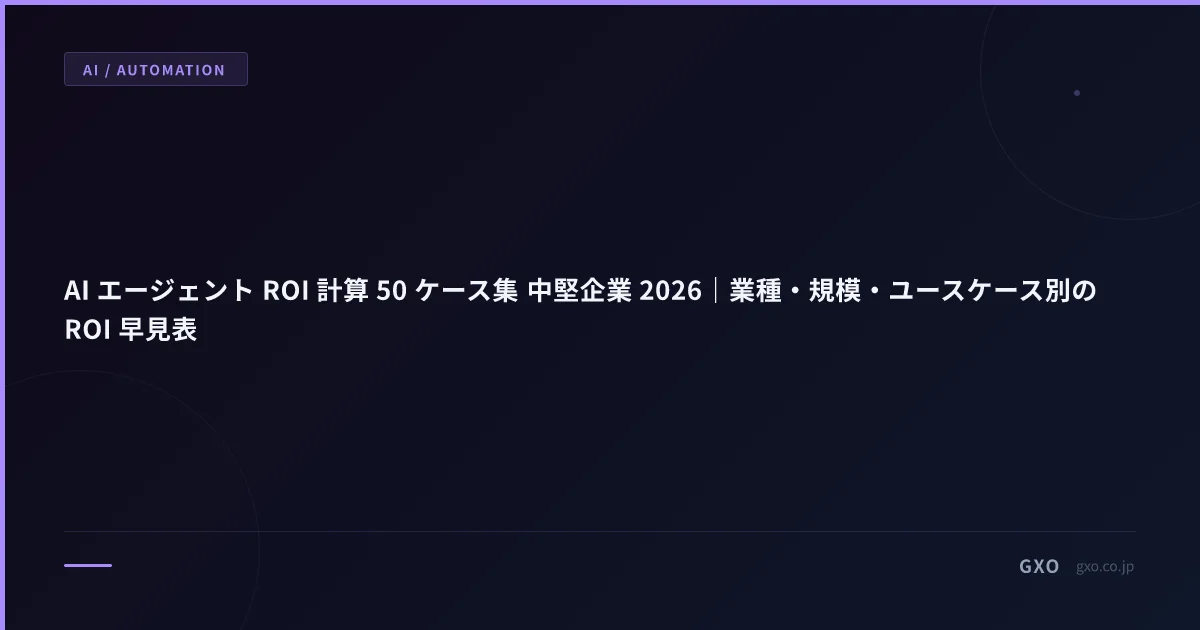AI エージェント ROI 計算 50 ケース集 中堅企業 2026｜業種・規模・ユースケース別の ROI 早見表
