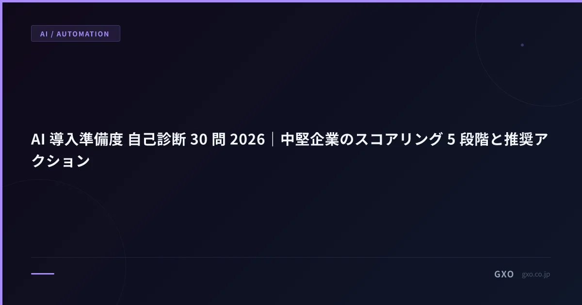 AI 導入準備度 自己診断 30 問 2026｜中堅企業のスコアリング 5 段階と推奨アクション