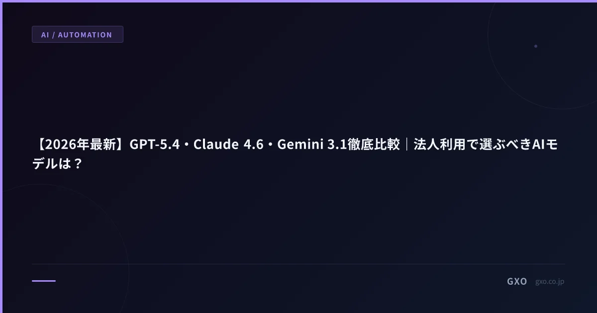 【2026年最新】GPT-5.4・Claude 4.6・Gemini 3.1 法人比較｜DPA・知財・監査ログまで網羅