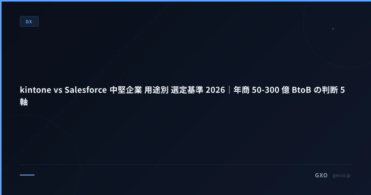 kintone vs Salesforce 中堅企業 用途別 選定基準 2026｜年商 50-300 億 BtoB の判断 5 軸