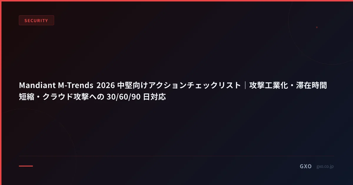 Mandiant M-Trends 2026 中堅向けアクションチェックリスト｜攻撃工業化・滞在時間短縮・クラウド攻撃への 30/60/90 日対応