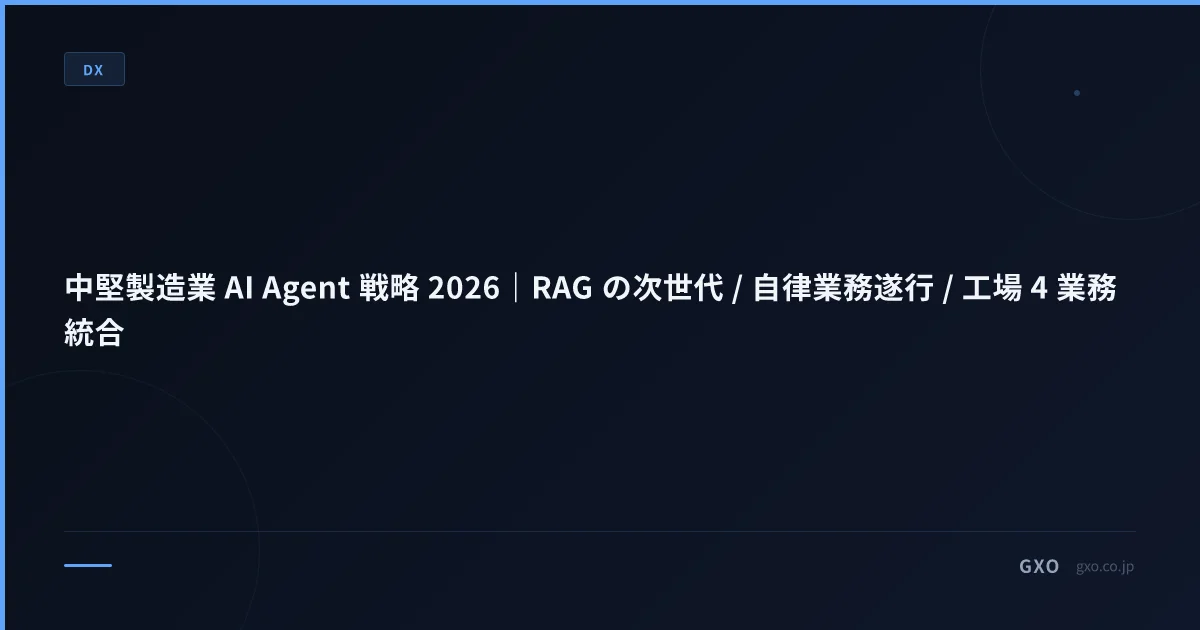 中堅製造業 AI Agent 戦略 実務ガイド 2026｜RAG の次世代 / Anthropic Computer Use / OpenAI o3 / 4 業務別実装