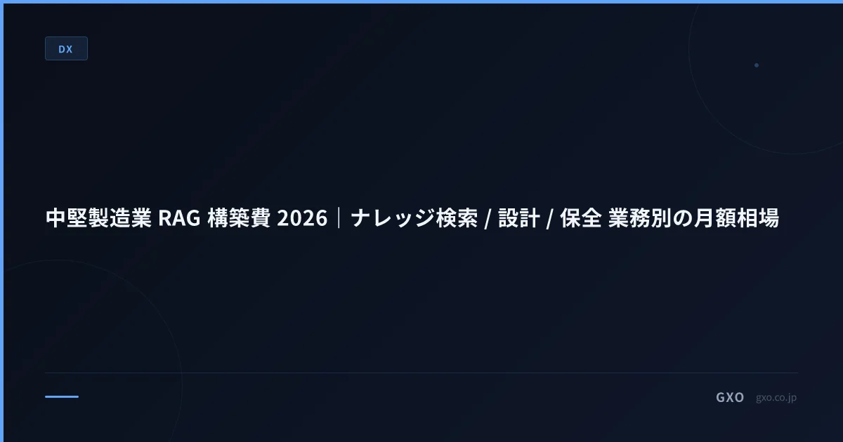 中堅製造業 RAG 構築費 完全ガイド 2026｜設計 / 保全 / 品質 / 製造現場 4 業務別の費用 / 技術スタック / 補助金 / 投資回収