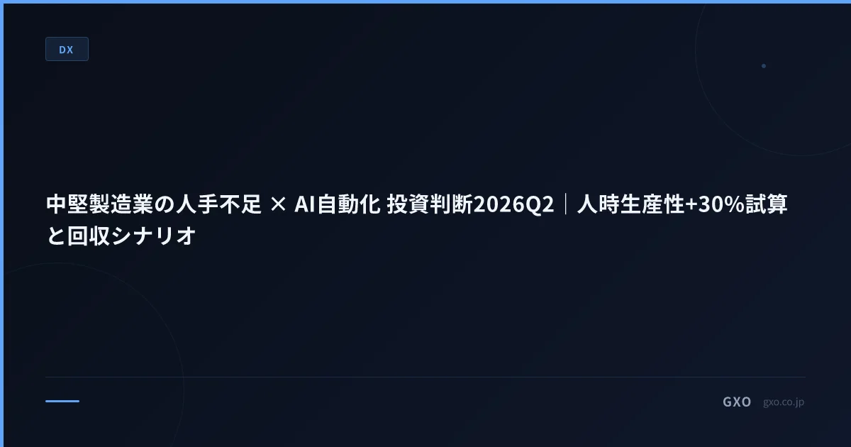 中堅製造業の人手不足 × AI自動化 投資判断2026Q2｜人時生産性+30%試算と回収シナリオ