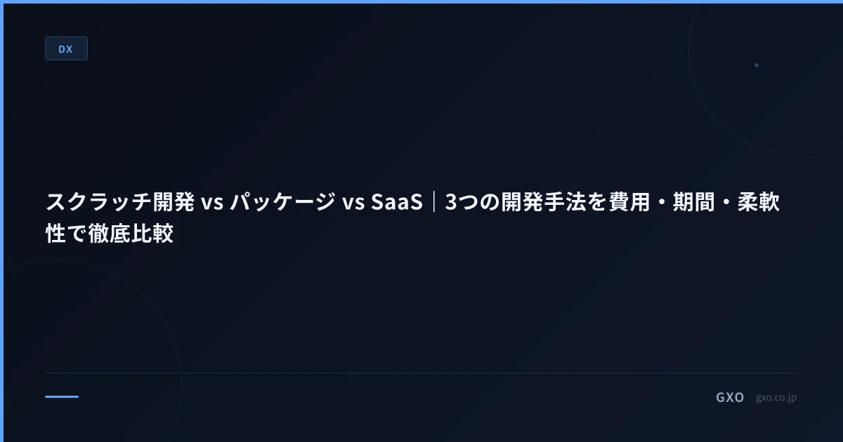 スクラッチ開発 vs パッケージ vs SaaS｜3つの開発手法を費用・期間・柔軟性で徹底比較