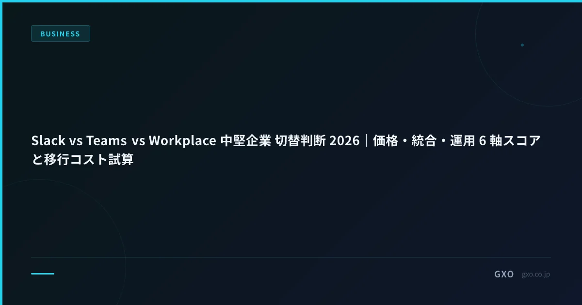 Slack vs Teams vs Workplace 中堅企業 切替判断 2026｜価格・統合・運用 6 軸スコアと移行コスト試算