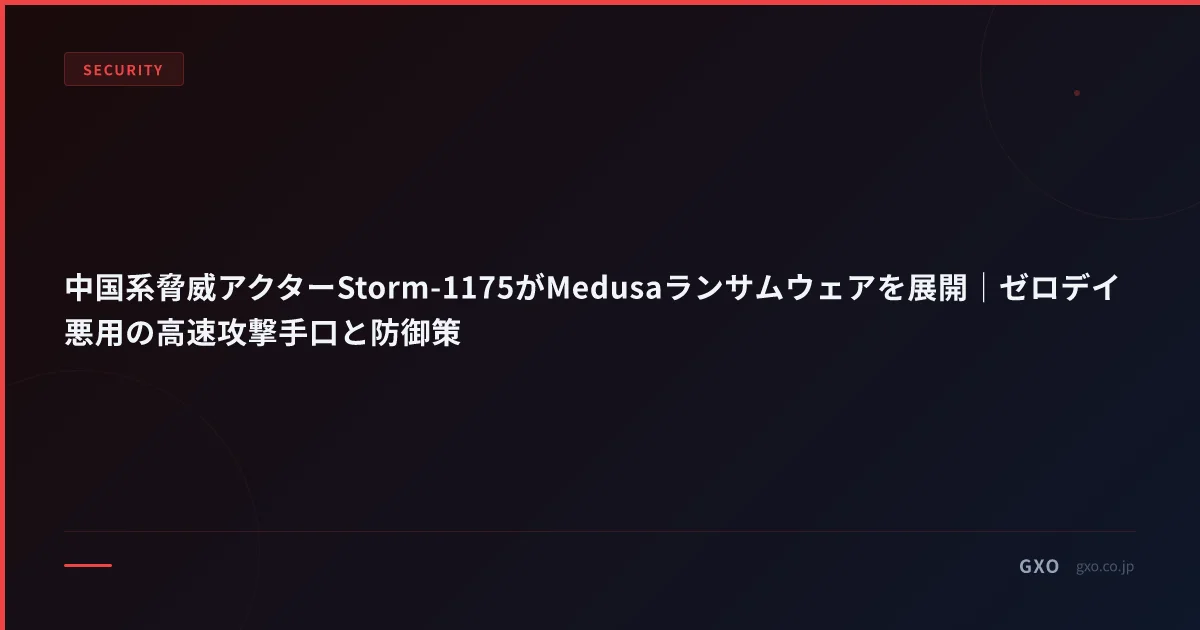 中国系脅威アクターStorm-1175がMedusaランサムウェアを展開｜ゼロデイ悪用の高速攻撃手口と防御策