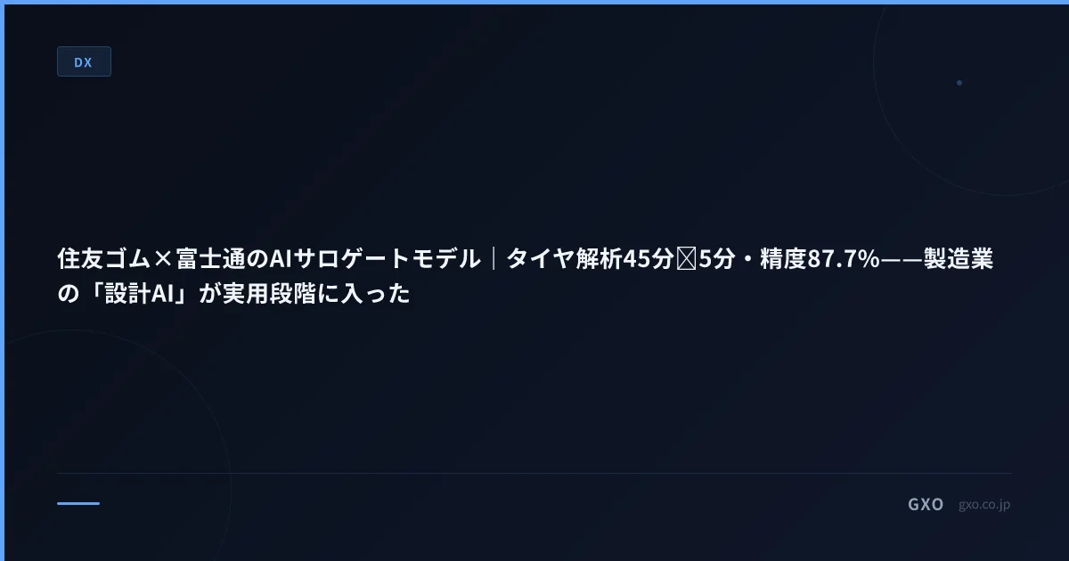 住友ゴム×富士通のAIサロゲートモデル｜タイヤ解析45分→5分・精度87.7%——製造業の「設計AI」が実用段階に入った