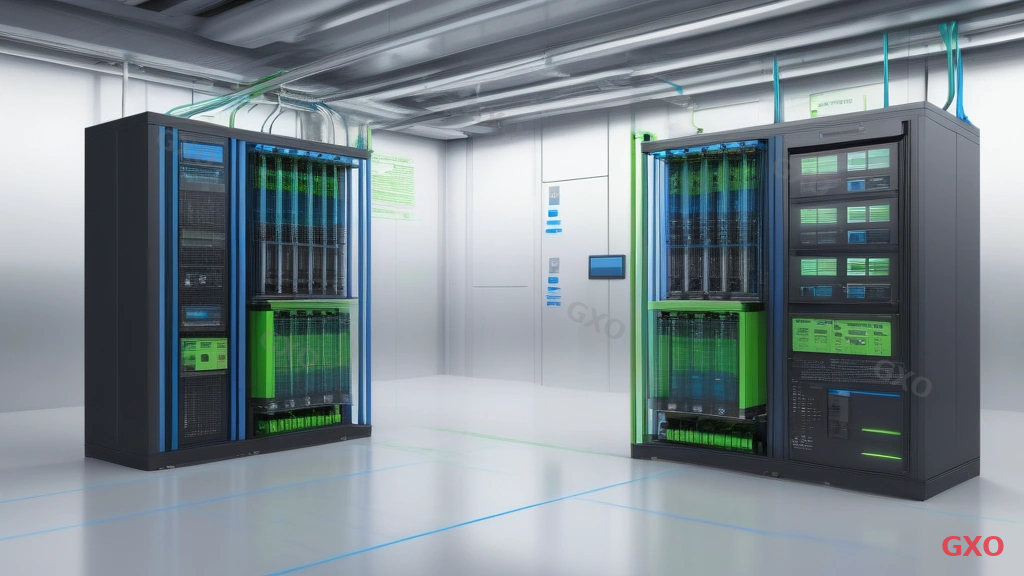 Technical diagram showing dual power distribution panel design with A-system and B-system completely independent. Utility power enters from two separate feeds, each going through its own main breaker panel, UPS, and sub-distribution panel before reaching server racks. A-system colored in blue, B-system in green. Clear labels showing independence of each path. Professional electrical engineering diagram style with clean lines.