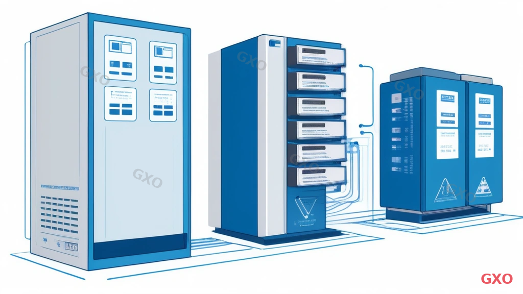 Technical diagram illustrating three types of UPS systems side by side: Online (double conversion), Line-interactive, and Offline (standby). Each shows power flow from AC input through the UPS to the load. Online type shows continuous inverter operation, line-interactive shows AVR component, offline shows simple switchover. Clean technical illustration style with labeled components, blue color scheme on white background.