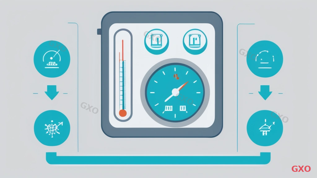 Clean modern illustration showing five UPS selection criteria as interconnected elements: capacity (VA/W gauge), backup time (clock icon), installation environment (thermometer and space), scalability (modular expansion arrows), and cost (balance scale). Each criterion is represented by a distinct icon connected to a central UPS unit. Professional flat design with blue and teal colors on light gray background.