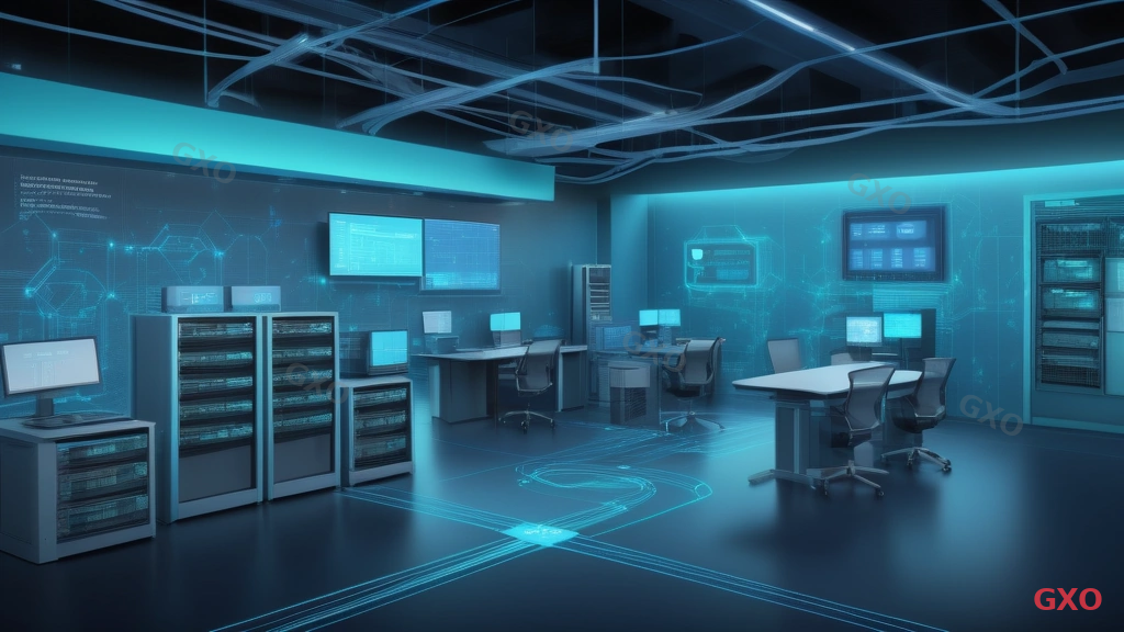 Clean modern illustration showing network optimization techniques for 10Gbps business fiber. Four optimization areas shown as connected cards: QoS settings, jumbo frame configuration, 10GbE switch deployment, and Cat6A cabling. Network topology diagram in background. Blue and teal color scheme with Japanese annotations.