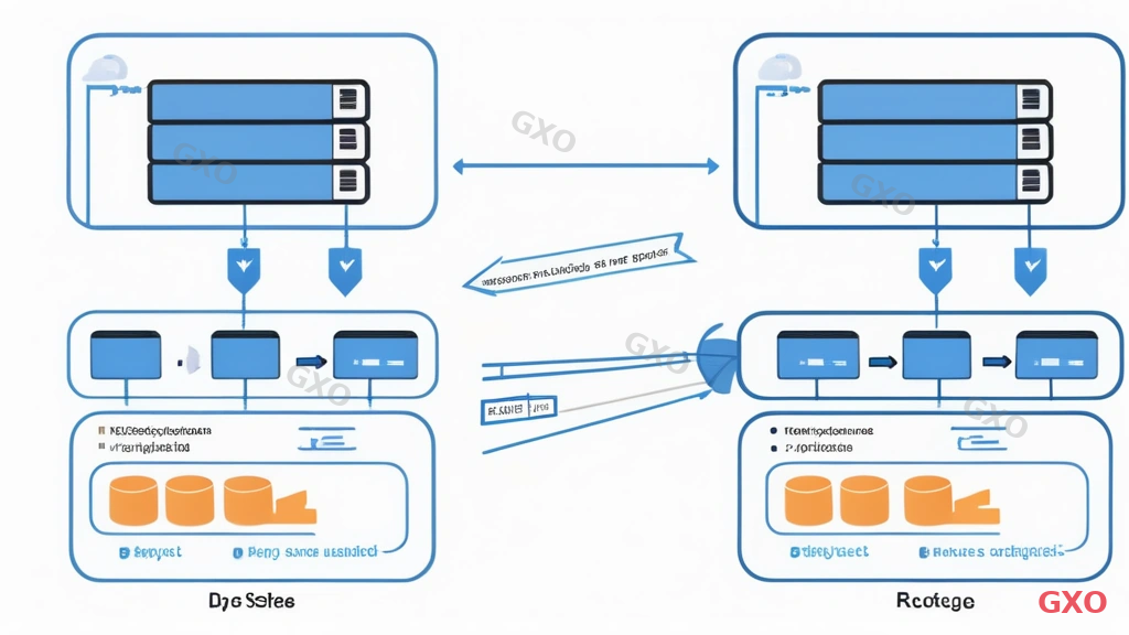 Technical diagram illustrating a three-tier backup strategy for server migration. Shows file backup (rsync), database backup (mysqldump), and configuration file backup flowing into three storage locations: local NAS, cloud storage, and offsite tape. Arrows indicating data flow with encryption symbols. Clean technical documentation style with numbered steps.