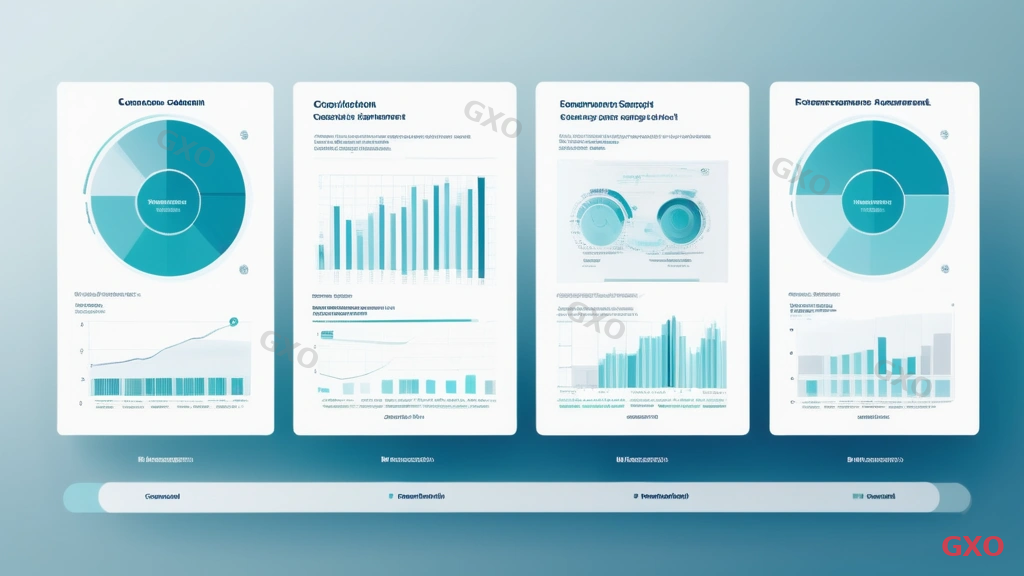 Clean modern illustration showing IT investment effectiveness measurement framework. A dashboard-style layout with four quadrant panels: top-left shows 'Cost Reduction' with downward trend line, top-right shows 'Productivity Gain' with upward bar chart, bottom-left shows 'Employee Satisfaction' with survey rating visualization, bottom-right shows 'Revenue Impact' with growth curve. Center shows a circular gauge labeled 'Overall IT Investment Score'. Muted professional color scheme with blue, teal, and warm gray. Conveying a structured approach to measuring IT investment returns.