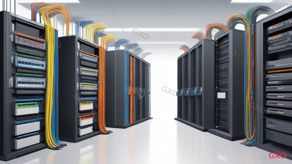 Clean modern illustration showing cable management comparison: left side depicts organized rack with color-coded cables running through vertical and horizontal cable managers, patch panels neatly labeled. Right side shows tower servers with tangled cables behind desks, power strips cascading. Before-and-after maintenance scenario with a technician swapping a drive. Bright, educational illustration style.