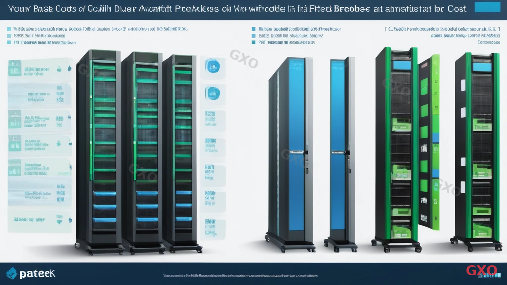 Professional infographic comparing initial costs of rack-mount vs tower servers. Two columns with cost breakdown bars: hardware price, rack/cabinet cost, cabling, installation labor, power infrastructure. Tower server column is shorter (lower total cost), rack-mount column is taller but shows better per-unit economics at scale. Japanese yen symbols, clean bar chart style, corporate blue and green color scheme.