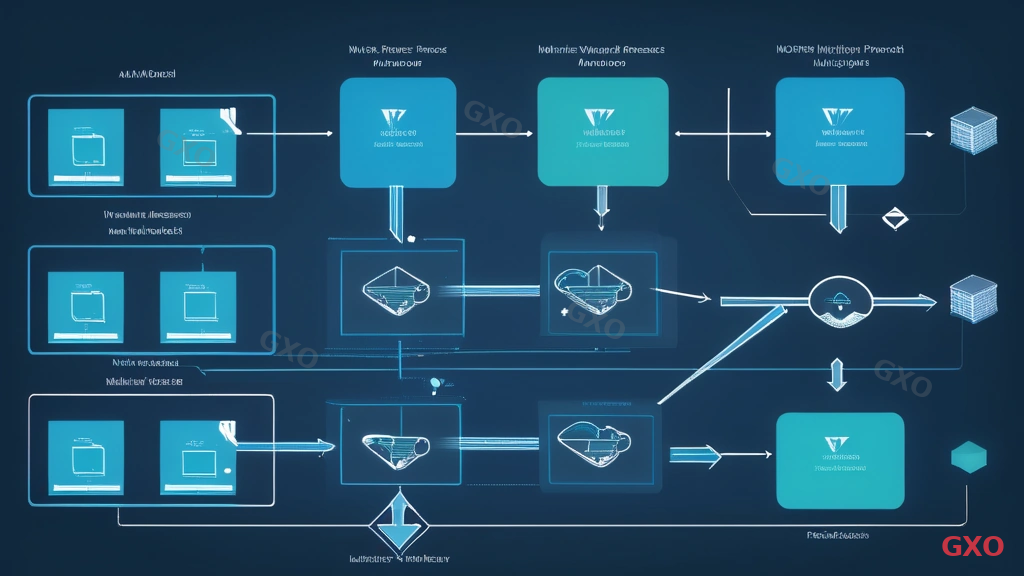 Technical diagram illustrating V2V migration workflow from VMware ESXi to Nutanix AHV. Left side shows source hypervisor with multiple VMs, center shows migration tool processing data transfer, right side shows target hypervisor receiving VMs. Arrows indicate data flow direction. Clean line art style with blue and teal color palette, labeled components.