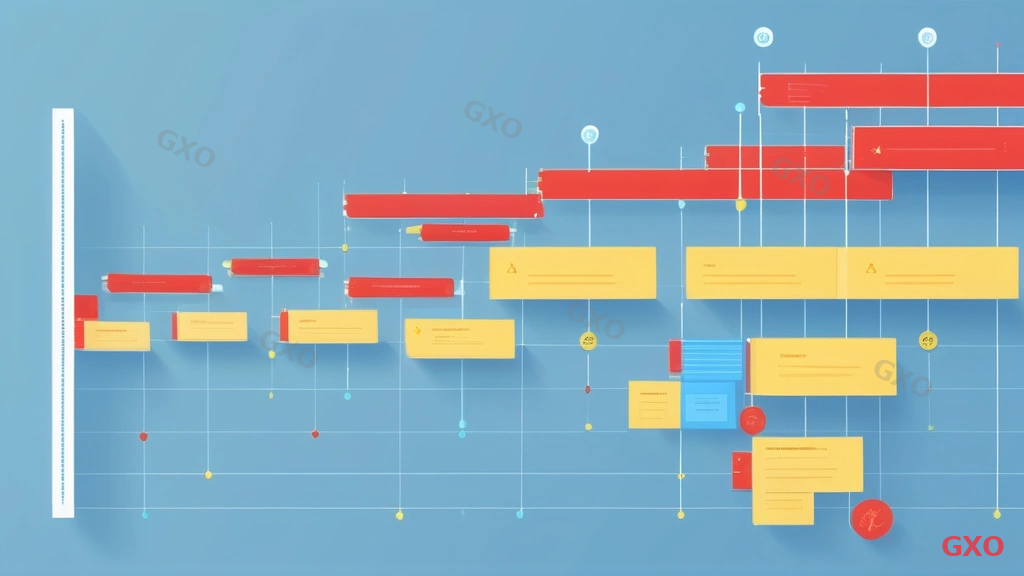 Clean modern illustration of reverse scheduling method for network renewal project. Gantt chart style timeline showing key milestones from target completion date working backwards. Buffer periods highlighted in yellow between phases. Busy season avoidance markers (fiscal year end, summer holidays). Critical path highlighted in red. Project management visual style with pastel blue background.