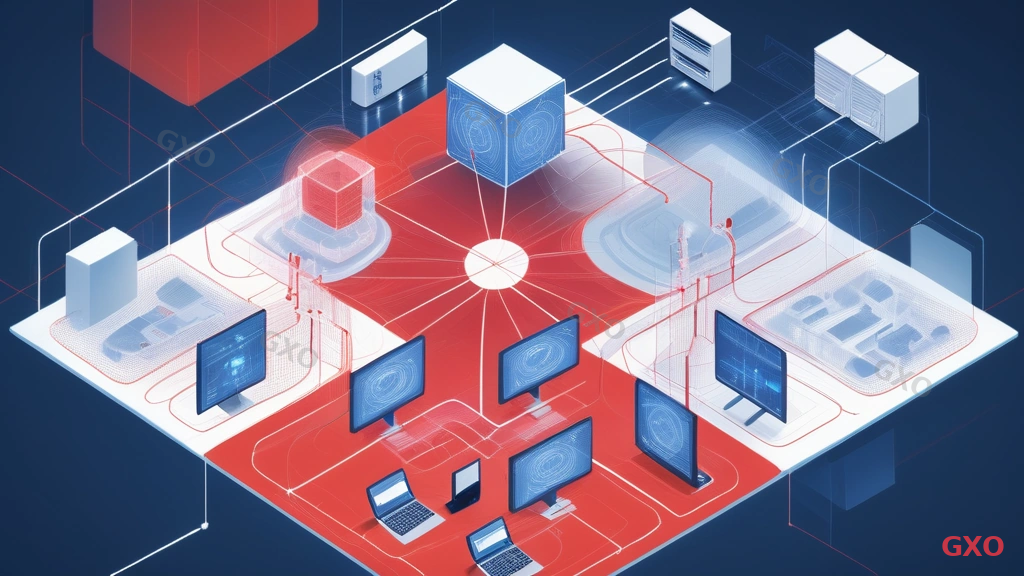 Clean modern illustration showing IP address change impact mapping. Central network diagram with IP subnets radiating outward to connected systems: DNS servers, DHCP, printers, surveillance cameras, access control systems, and cloud service whitelists. Red highlight lines showing potential break points when IP changes. Organized layout with clear system labels. Light technical blueprint style with blue and white tones.