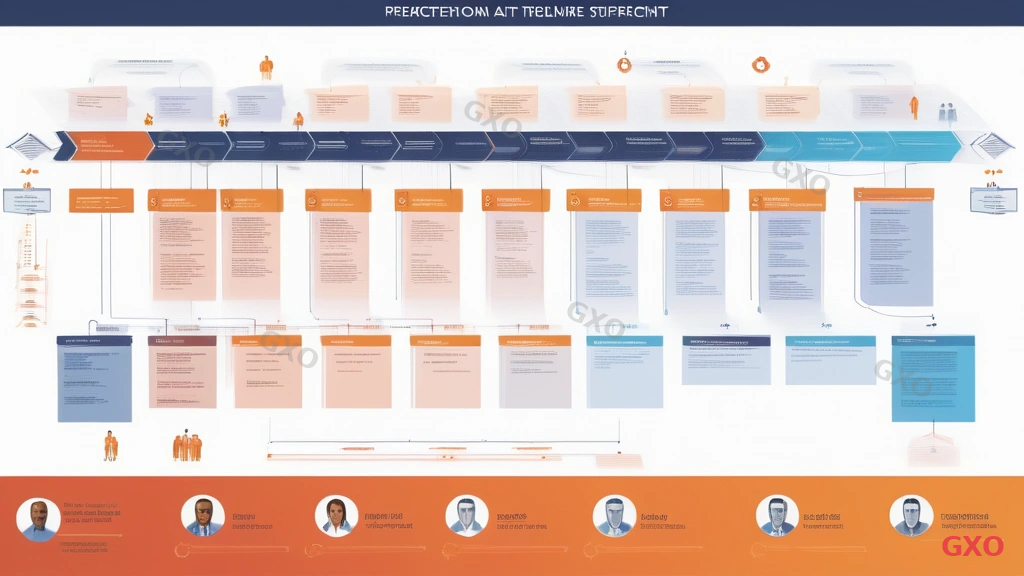 Clean modern illustration of network renewal project structure. Organizational chart showing project owner at top, project manager in middle, and three teams below: infrastructure team, security team, and operations team. Timeline bar at bottom showing phases: planning, design, implementation, testing, migration, and post-migration support. Warm professional colors with clear hierarchy. Business presentation style.