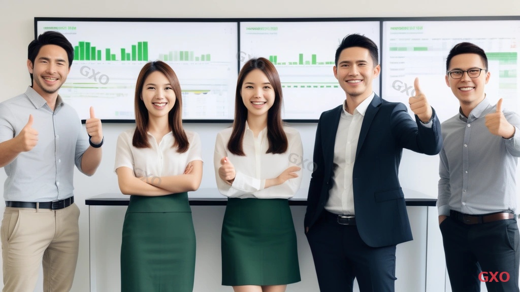 サーバー移行を成功させた企業に共通する特徴 Photo-realistic image of a diverse Japanese business team (4 people, mixed gender, ages 30-50) celebrating in a modern office after completing a successful project. They are standing around a whiteboard with a completed migration timeline showing all green checkmarks. Team leader giving thumbs up, others smiling and looking relieved. Laptops on desk showing server monitoring dashboards with all-green status indicators. Bright natural lighting, warm and accomplished atmosphere.