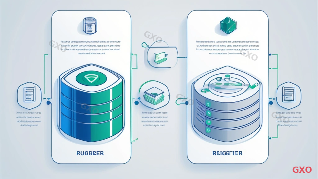 バックアップと復旧手順の設計図 Technical diagram illustrating a server backup and recovery workflow. Left side shows a primary server with data flowing to backup storage (represented by cylinder icons). Center shows a decision diamond labeled 'Migration Success?' with two paths: green arrow to 'New Server' and red arrow to 'Rollback to Original'. Right side shows a timeline with recovery point objective (RPO) and recovery time objective (RTO) markers. Clean line art style with blue and gray corporate colors, white background.