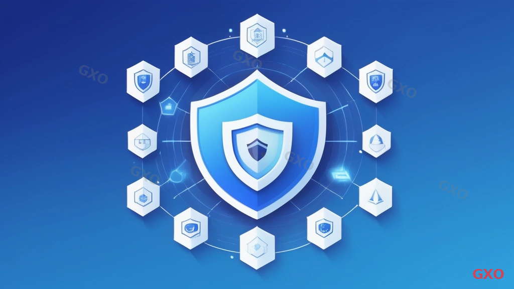 Clean modern illustration showing the concept of Unified Threat Management (UTM). A central shield icon connected to multiple security function icons: firewall, antivirus, IPS, web filtering, VPN, and anti-spam. Arrows showing threats being blocked at different layers. Blue and white color scheme with subtle gradient background. Professional infographic style suitable for B2B content.