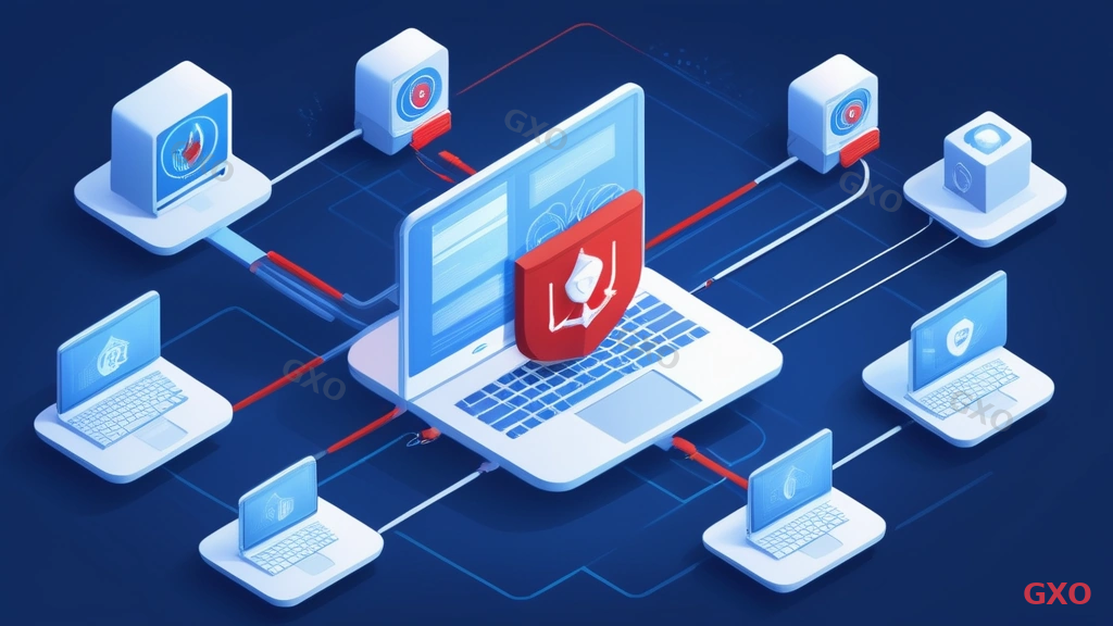 Clean modern illustration showing UTM antivirus scanning process. A flow diagram: incoming email and web traffic enter the UTM device, pass through a scanning engine that checks against a virus signature database and behavioral analysis engine. Clean traffic proceeds to the internal network, while detected malware is quarantined in a sandboxed area. Icons showing different malware types being caught: ransomware, trojan, worm, phishing attachment. Blue and white color scheme with red highlights for threats.