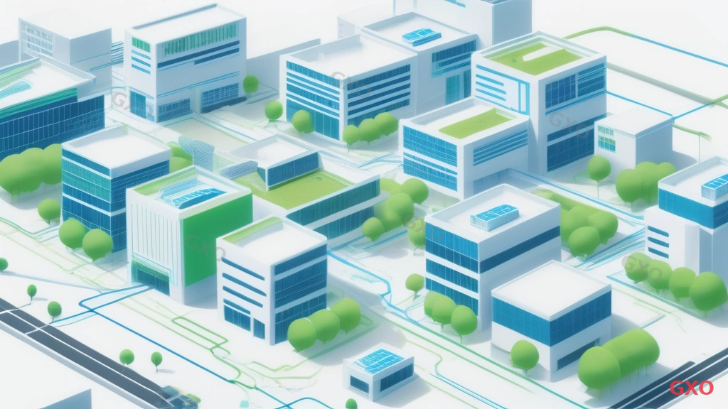 Clean modern illustration showing a simple network diagram connecting three Japanese office buildings (headquarters, branch office, and factory) with colored lines representing different connection types. Each building has a small router icon. Labels in clean sans-serif font. White background with blue and green accent colors. Highlighting the concept of inter-site network connectivity for business operations.