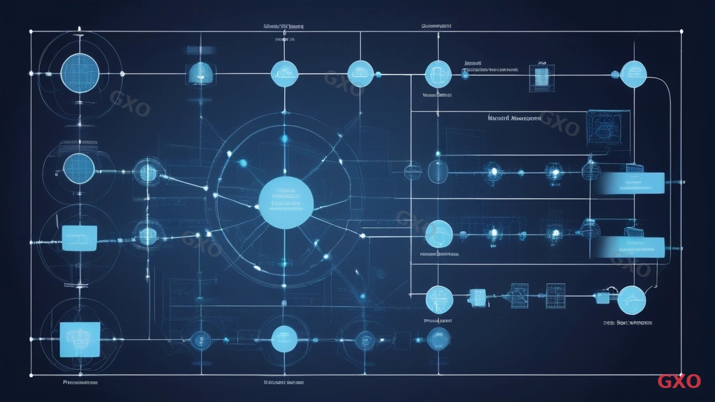 Technical diagram showing the network design process flow from basic design to detailed design. Left side shows a high-level network topology (basic design), right side shows detailed configuration including IP address schemes, routing tables, and VLAN assignments. Arrow connecting the two phases. Blueprint style with dark navy background and white/cyan technical drawings. Highlighting the two-phase approach to network architecture design.