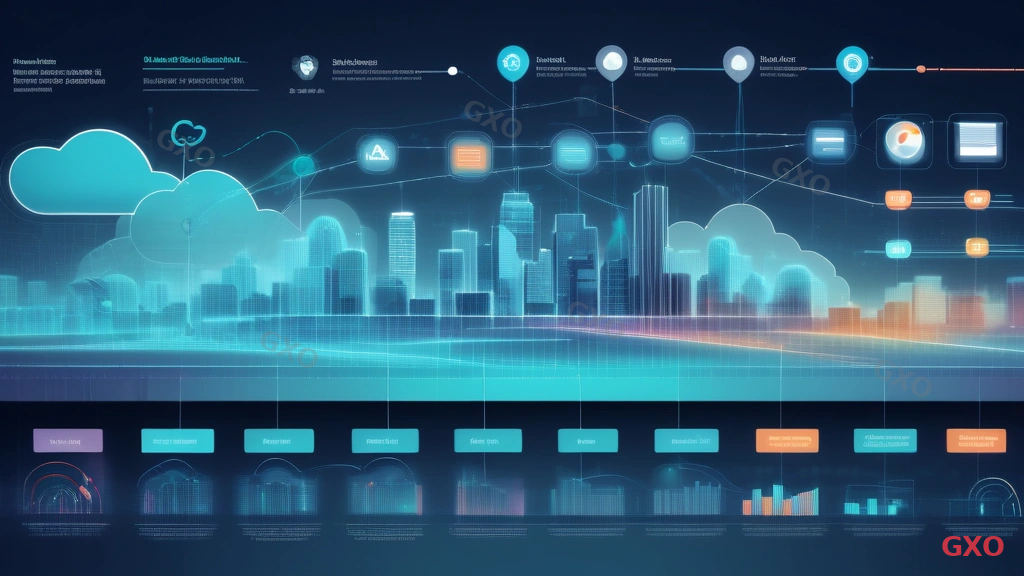 Clean modern illustration showing SD-WAN architecture with a central cloud-based controller managing multiple WAN connections (MPLS, broadband, LTE) at a branch office. Dashboard screen showing real-time traffic monitoring with colorful graphs. Arrows indicating intelligent path selection between applications and different WAN links. Modern flat design with blue and teal color palette.
