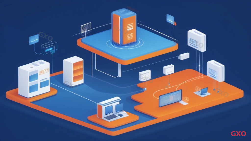 Technical diagram illustrating a simple failover setup between fiber optic line (primary, shown in blue) and mobile LTE/5G line (backup, shown in orange). A small office router in the center with automatic switching logic. Icons showing office PCs, cloud services, and a cellular tower. Clean line drawing style with labels in minimal design. Highlighting affordable redundancy for small businesses.