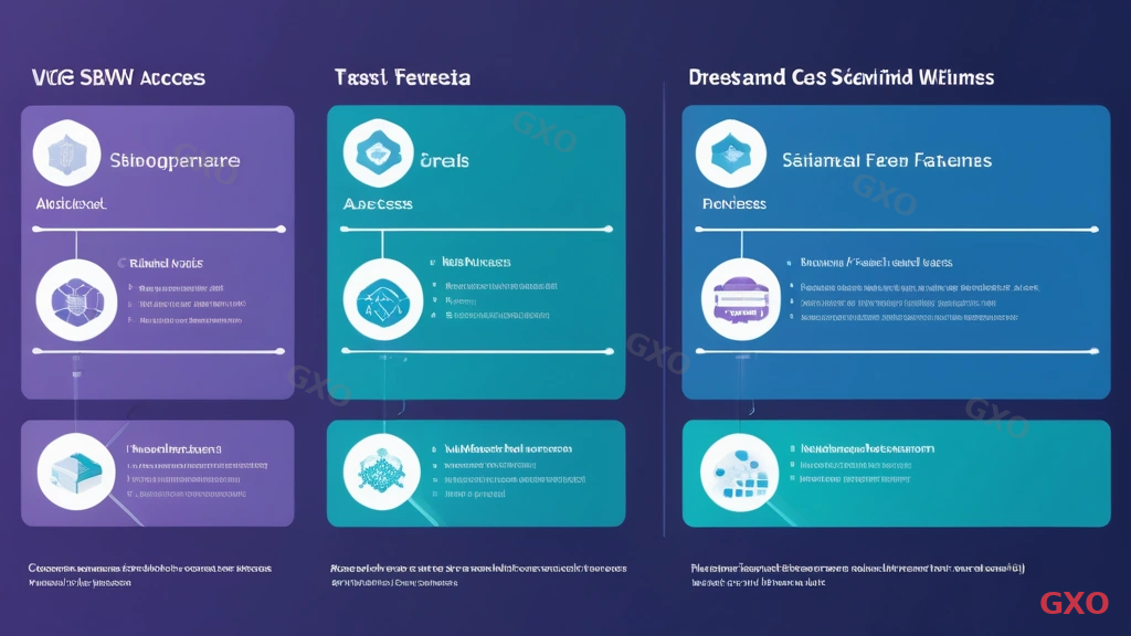 Professional comparison chart showing three enterprise network approaches side by side: Traditional VPN, SD-WAN, and ZTNA (Zero Trust Network Access). Each approach shown as a column with icons representing key features: security level, speed performance, scalability, cost, and complexity. Radar charts or star ratings for each dimension. Clean corporate design with blue, teal, and purple color scheme.