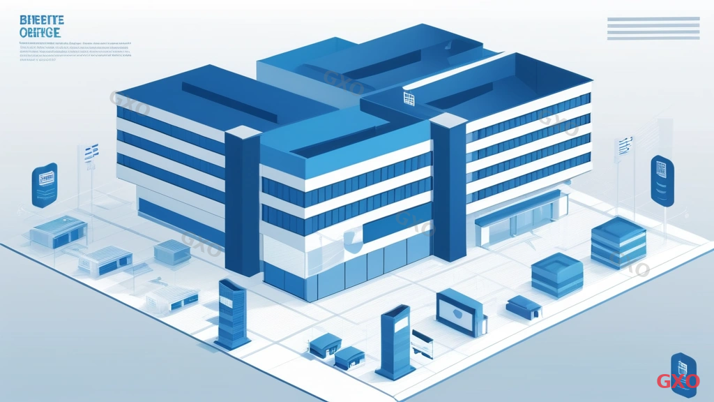 Professional infographic showing ideal company profile for FortiGate 80F. Center shows a mid-size office building icon. Surrounding it are 4 quadrants: Employee count (75-200 people icons), Internet speed (gigabit gauge), Network complexity (multi-site map of Japan), and Security needs (UTM shield icon). Each quadrant has a checkmark. Bottom section shows example use cases: headquarters, branch office, retail chain. Modern corporate blue and white design.