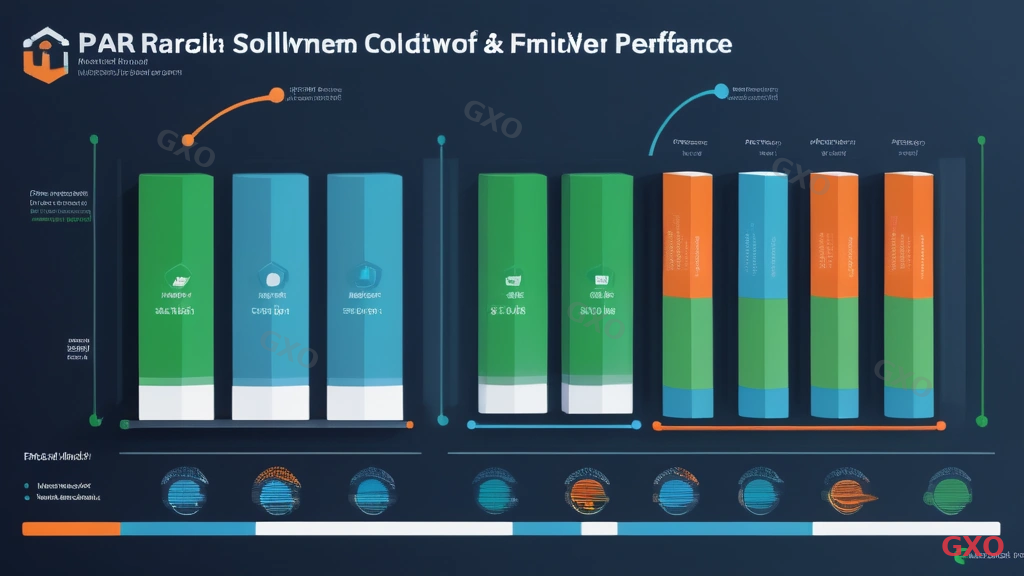 Professional infographic showing bar chart comparison of firewall throughput performance under different conditions: basic firewall mode, with IPS enabled, with full UTM features enabled, and with SSL inspection. Three color-coded bars per condition representing FortiGate (blue), Palo Alto (orange), and Meraki (green). Clean white background with gridlines. Performance degradation percentages annotated. Business presentation quality.