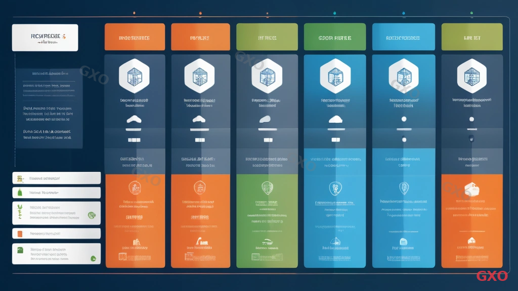 Professional infographic displaying a side-by-side comparison chart of three enterprise firewall products. Clean grid layout with product icons at top, rows showing key specifications like throughput, security features, cloud management, and pricing tiers. Color-coded columns: blue for FortiGate, orange for Palo Alto, green for Meraki. White background with subtle shadows for depth. Modern corporate presentation style.
