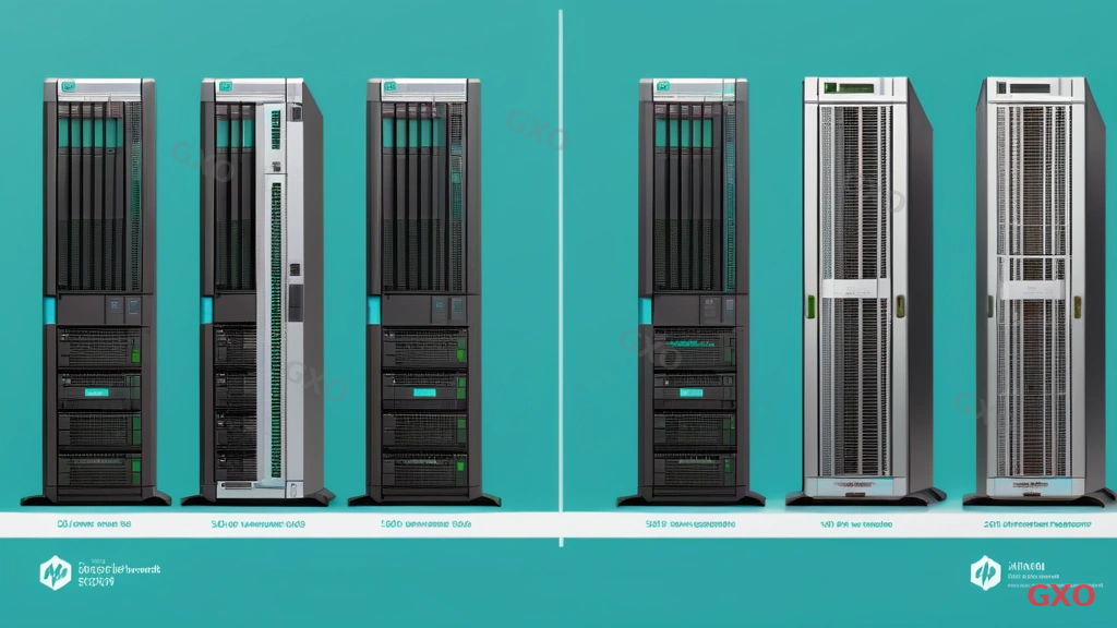 Professional comparison table infographic showing three HPE ProLiant server models side by side: DL360, DL380, and ML350. Each model shown with a small server illustration and key specs listed below. Gen10 vs Gen11 comparison for each model. Clean corporate style with alternating light blue and white rows, organized grid layout.