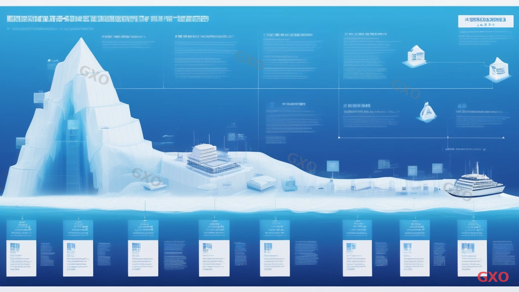 Professional infographic showing the iceberg model of corporate ISP costs. Above water line: monthly fee (visible cost). Below water line: initial setup fee, construction cost, fixed IP surcharge, equipment rental, early termination penalty, bandwidth upgrade fee. Each hidden cost has an icon and estimated range in Japanese yen. Blue ocean background with white iceberg, business infographic style, clean typography.