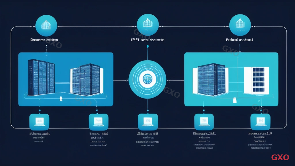 Technical diagram illustrating three business use cases of fixed IP addresses. Top section shows VPN tunnel between two office buildings with a fixed IP label. Middle section shows a web server accessible from the internet via a static IP. Bottom section shows a firewall with IP-based access control list. Dark blue background with white and cyan connection lines, clean technical illustration style, network topology layout.