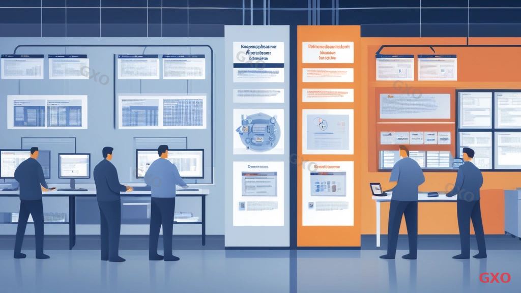 Illustration showing the decision framework for insourcing vs outsourcing server operations and maintenance in manufacturing, split view with in-house IT team on left handling daily monitoring and first-response, external partner on right providing specialized maintenance and security updates, decision criteria flowchart in center, professional business illustration style with warm lighting
