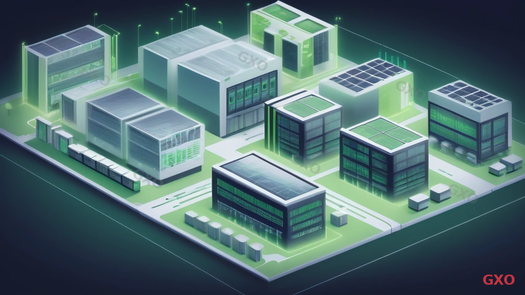 Clean modern illustration showing scalable server architecture for manufacturing, depicting modular server units that can be added incrementally, IoT sensors connecting to edge computing nodes, cloud burst capability for peak production periods, timeline showing factory growth from small to large scale, green growth arrows and modular building block visual metaphor, light professional color scheme