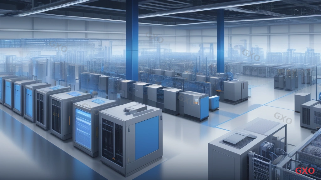 Clean modern illustration showing the unique characteristics of manufacturing IT environments, including 24/7 operation cycle, OT and IT convergence, dust and heat resistant server requirements, quality data management flow, Japanese factory floor setting with both industrial equipment and server infrastructure visible, professional blue and gray color palette