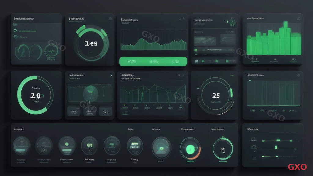 Dashboard screenshot style illustration of server room environmental monitoring system. Multiple monitoring panels showing: real-time temperature graph (22C stable line), humidity gauge (48%), power consumption bar chart, water leak sensor status (all green), smoke detector status (all clear). Alert notification panel on the right showing threshold settings. Map view of server room floor plan with sensor locations marked as colored dots. Modern dark theme UI design with data visualization elements.