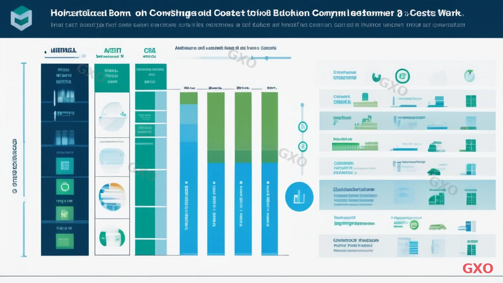 Professional infographic showing server room construction and maintenance cost breakdown. Horizontal stacked bar chart comparing initial construction costs (air conditioning, electrical work, security, fire suppression, monitoring) and annual maintenance costs (electricity, equipment inspection, consumables). Cost category icons beside each bar. Bottom section showing cost reduction tips with downward arrow icons. Clean business presentation style with blue and green color scheme on white background.