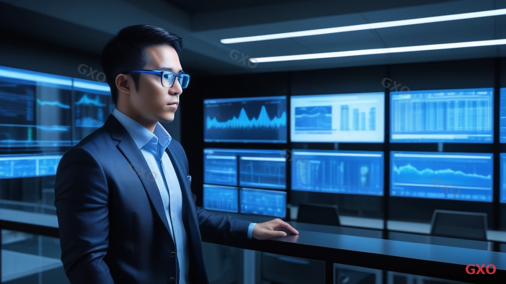 NutanixのPrism管理画面とマルチクラウド基盤 Photo-realistic image of a modern datacenter control room with multiple monitors displaying the Nutanix Prism management dashboard. Clean server racks visible through glass walls in the background. A Japanese IT engineer in business casual attire reviewing cluster health metrics on a widescreen monitor. Cool blue LED lighting reflecting on polished surfaces. Highlighting centralized management and multi-cloud orchestration capabilities.