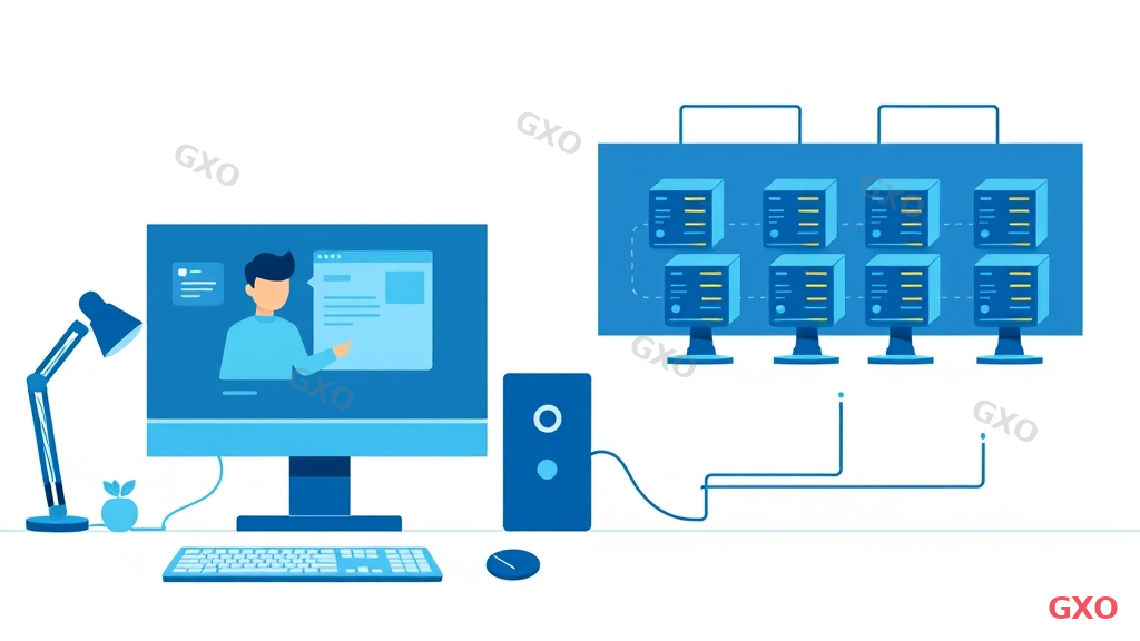Illustration of a software development team workspace showing rapid test environment creation with virtualization. Split screen: left side shows a developer cloning a virtual machine template on screen, right side shows multiple identical test environments spinning up simultaneously. Icons for Git, CI/CD pipeline, and testing tools visible. Modern flat illustration style, blue and teal color scheme, clean lines, white background.